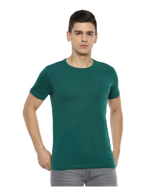 Louis Philippe Green Cotton Slim Fit 