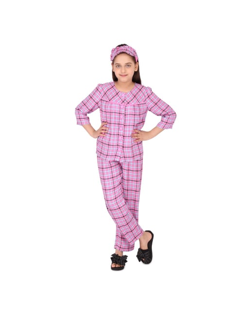 Cutecumber Kids Pink Checks Top, Pyjamas with Eyes Mask