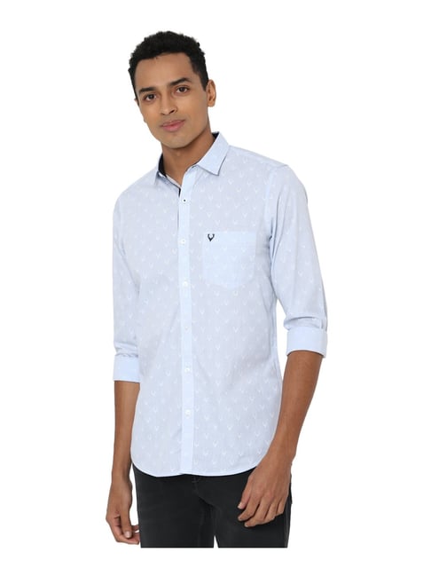 Buy Allen Solly Sky Blue Cotton Slim Fit Self Pattern Shirt for Mens ...