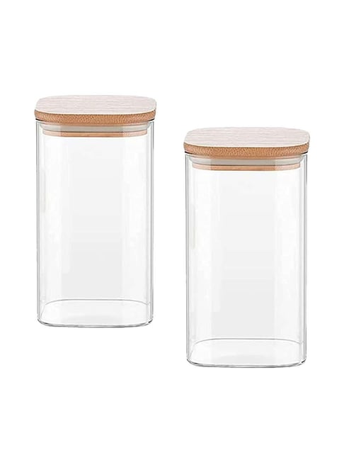 Borosilicate Glass Bamboo Lid Air Tight Jar - 700 ML, Set of 4