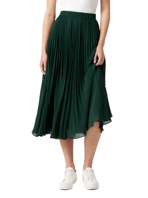 Buy Forever New Deep Green Harper Pleated Skirt for Women Online
