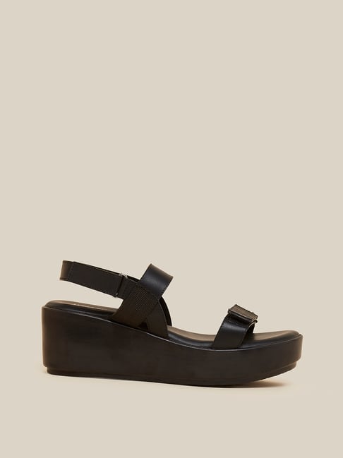 LUNA BLU by Westside Black Velcro Platform Sandals