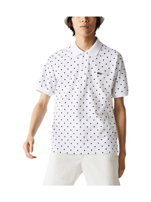 Lacoste White Polka Dot Classic Fit Polo T-Shirt