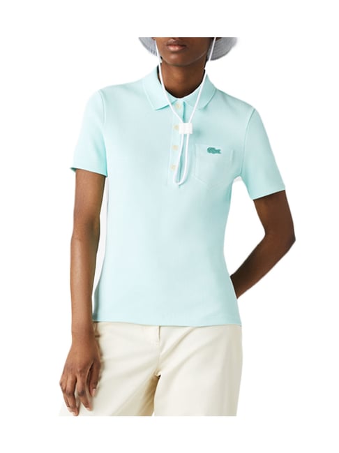 Lacoste Blue Striped Slim Fit Ribbed Cotton Polo T-Shirt