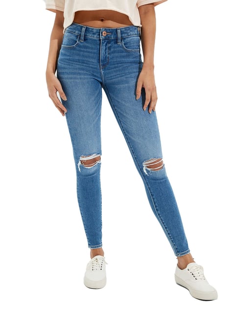 Buy American Eagle Outfitters White Distressed Jeans for Women