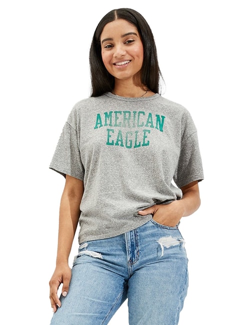 American Eagle Outfitters Grey Graphic Print T-Shirt Price in India