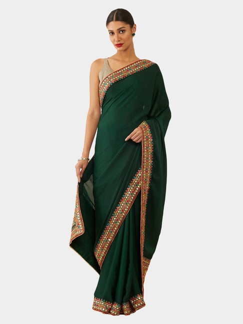 Soch Dark Green Embellished Saree With Blouse Price in India