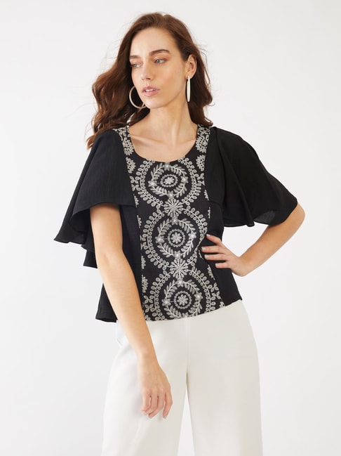 Zink London Black Embroidered Top Price in India