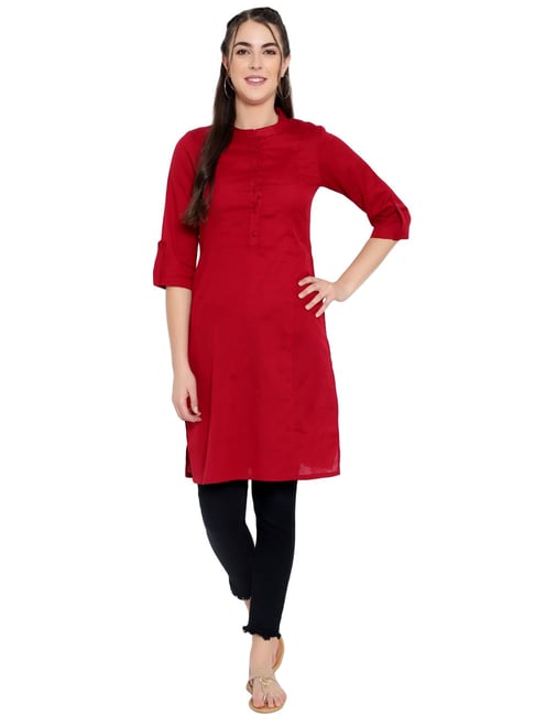 Suti Red Cotton Printed Straight Kurti With Jacket Price in India, Full  Specifications & Offers | DTashion.com