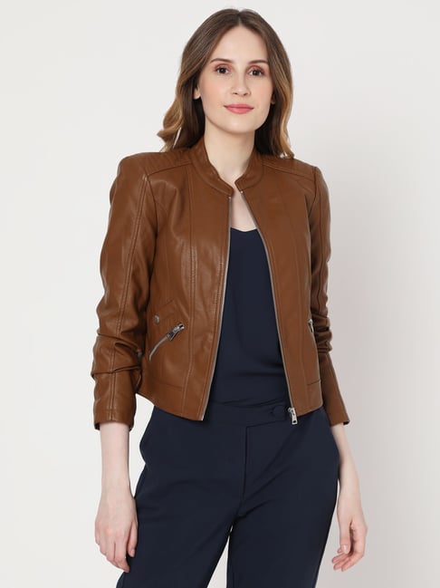 Buy Brown Carmen Racer Womens Jacket Online - Hidesign