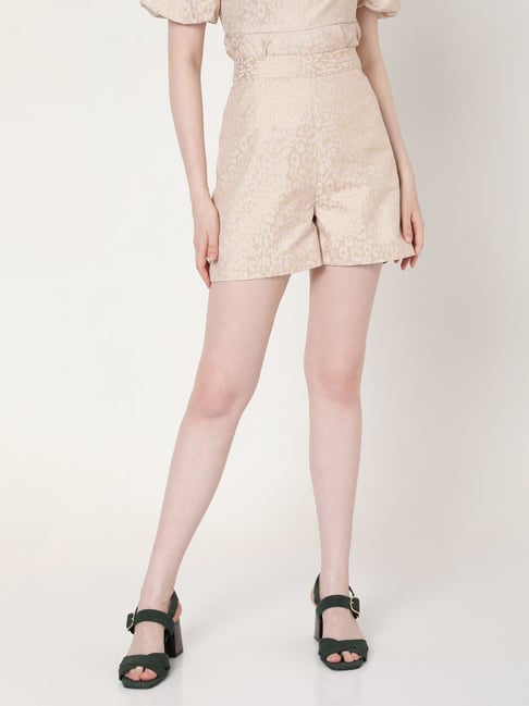 Vero Moda Beige Self Design Shorts