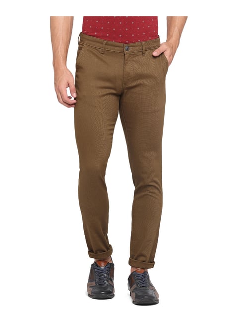 Buy ColorPlus Tailored Fit Solid Brown Trouser online