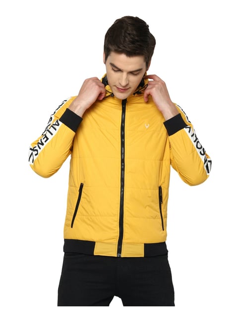 Buy Allen Solly Yellow Regular Fit Logo Printed Hooded Jacket for