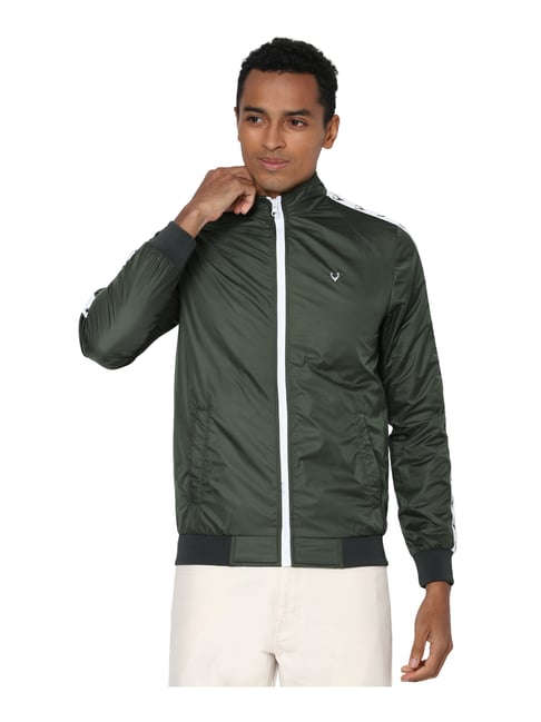 Allen Solly Denim Jacket Olive Green Men Olive Printed Full