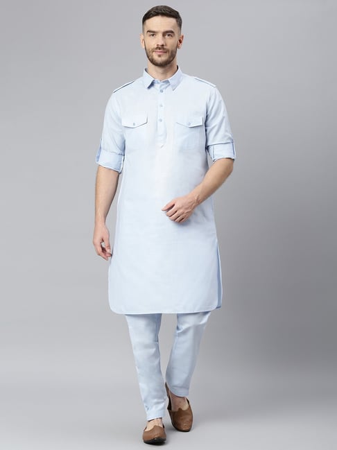 Light blue pathani kurta hot sale