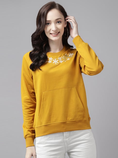 Cayman Yellow Cotton Embroidered Sweatshirt