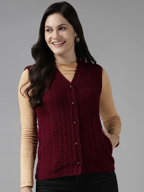 Buy Cayman Maroon Embroidered Sweater 