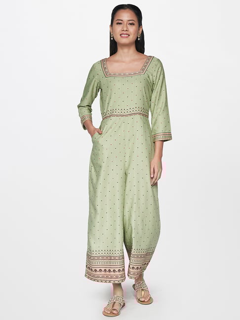 Buy Global Desi Sage Green Floral Print Jumpsuit for Women Online