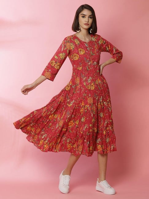 Buy Biba Women's Cotton Pink Flared Dress for Women¿s Online