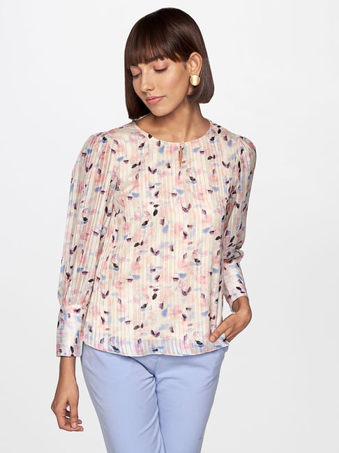 AND Cream Floral Print Top Price in India