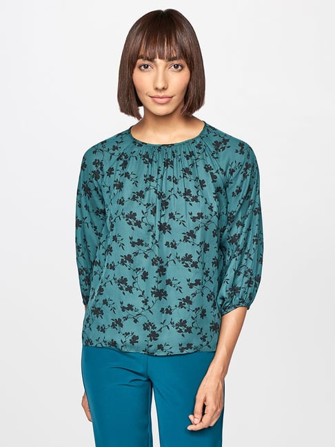 AND Green Floral Print Top Price in India