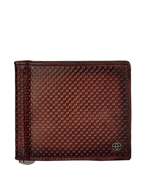 Slim Leather Wallet, Ostrich Print,Brown