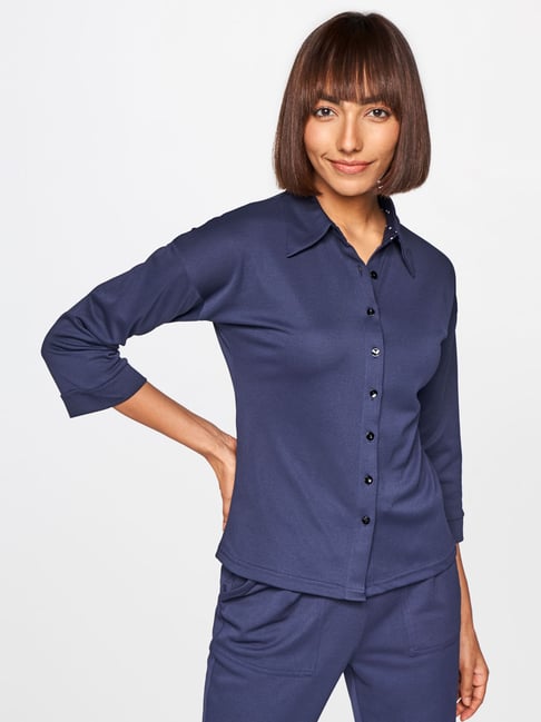 AND Navy Straight Fit Shirt Price in India