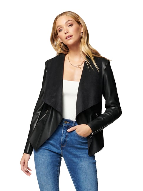 Forever New Black Regular Fit Louise PU Waterfall Jacket