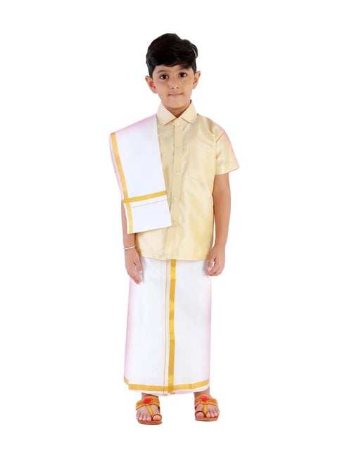 South Indian Kids Dhoti & Shirt With Mundu, 3 Piece Set- Design# B-GRN-994  | Mundu, Fancy dress for boy, Indian fancy dress