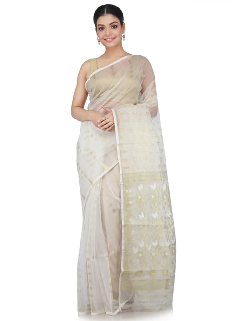 Pinkloom White Woven Jamdani Saree-picture-26