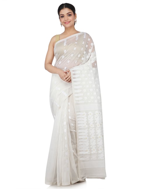 Pinkloom White Woven Jamdani Saree-picture-27