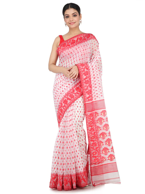 Pinkloom White Woven Jamdani Saree-picture-22