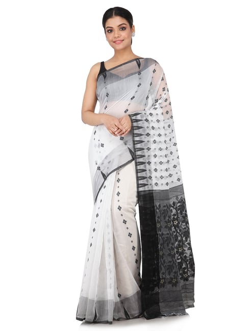 Buy online Women White & Black Self Design Jamdani Saree With Blouse from  ethnic wear for Women by Crochetin for ₹3079 at 69% off | 2024 Limeroad.com