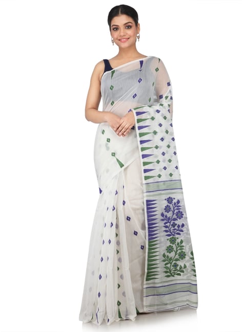 Pinkloom White Woven Jamdani Saree-picture-25