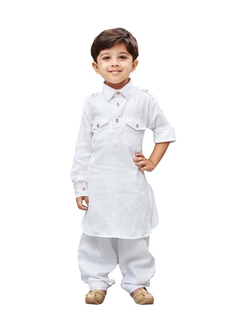 Buy VASTRAMAY Kids White Cotton Pathani Kurta Set for Boys