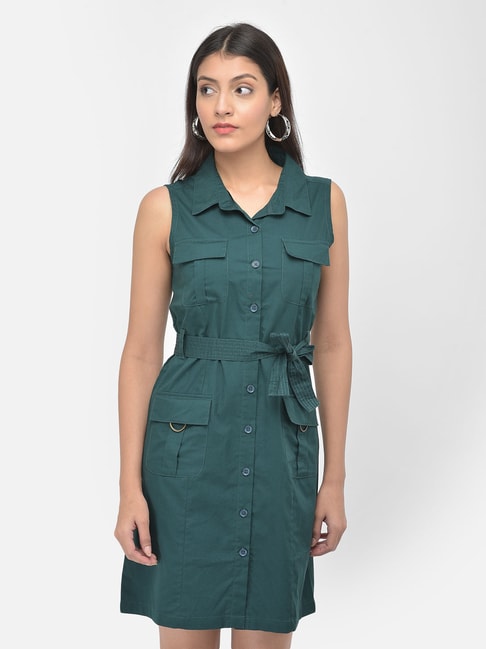 Latin Quarters Green Regular Fit Shirt Dress With Belt Price in India
