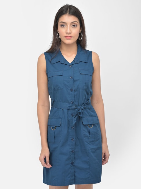 Latin Quarters Blue Regular Fit Shirt Dress With Belt Price in India