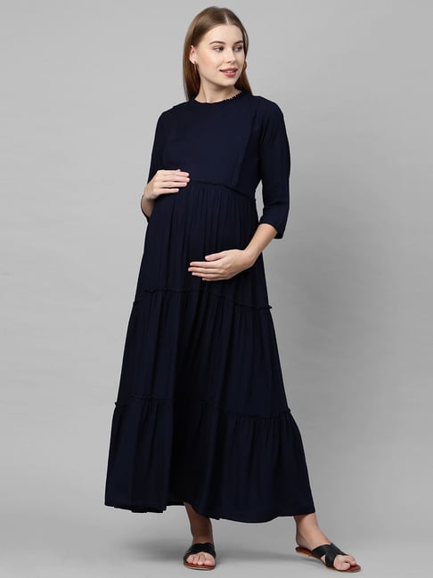 MomToBe Navy Regular Fit Maternity Dress