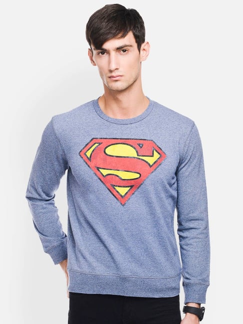 Free Authority Light Blue Printed Superman Sweatshirt