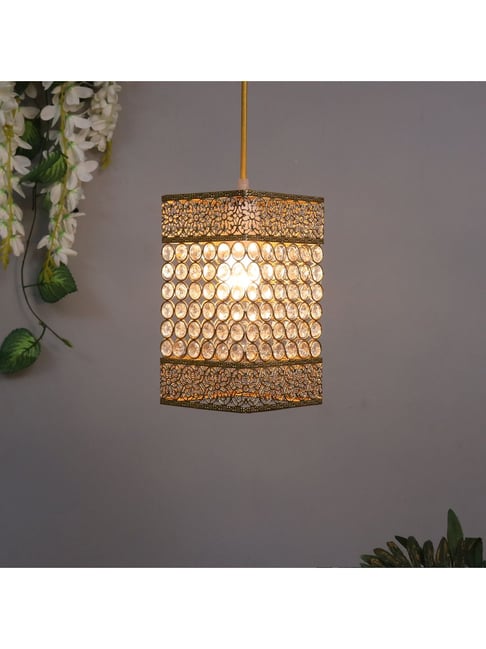 Homesake Gold Crystal Leafy Rectangle Pendant Ceiling Lamp - Set of 1