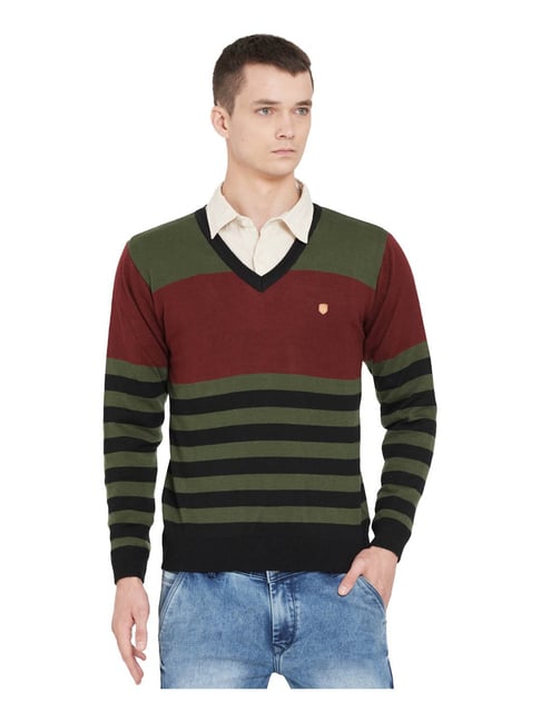 Red and olive hot sale green striped sweater