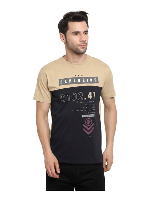 Buy Cantabil Brown \u0026 Black Crew T-Shirt 