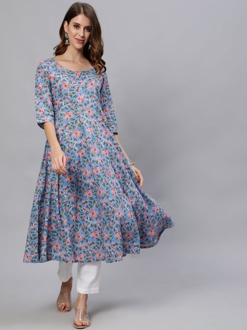 Jaipur Kurti Blue Printed Regular Fit Kurta Price in India