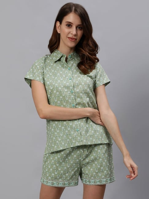 Jaipur Kurti Women Green Ethnic Printed Cotton Loungwear Set with Side Pockets