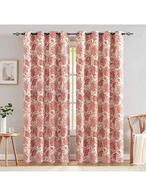 MODERN HOMES Red Cotton Curtain - Set of 2
