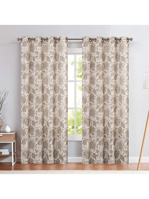 MODERN HOMES Beige Cotton Curtain - Set of 2