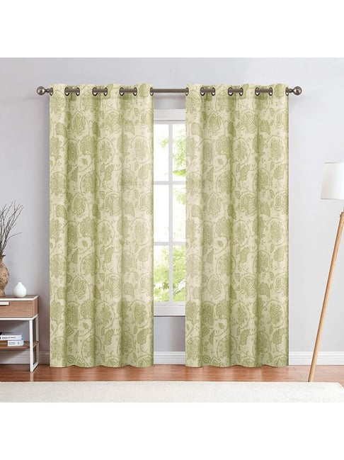 MODERN HOMES Green & Beige Cotton Curtain - Set of 2