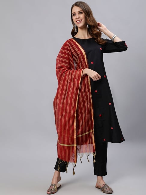 Buy Femeone Women Black Cotton Kurti pant and dupatta Set - XL Online at  Best Prices in India - JioMart.