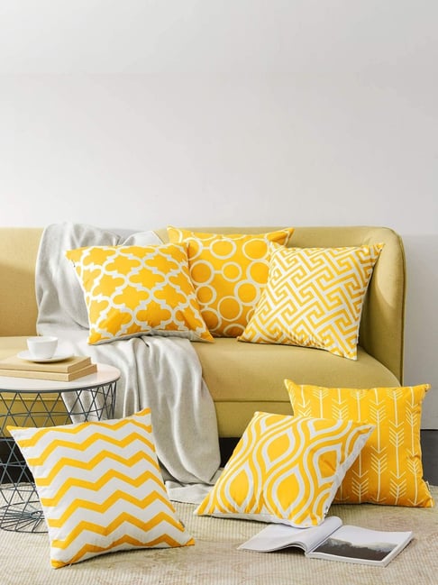 MODERN HOMES Mustard & White Cotton Cushion Cover -Set of 6