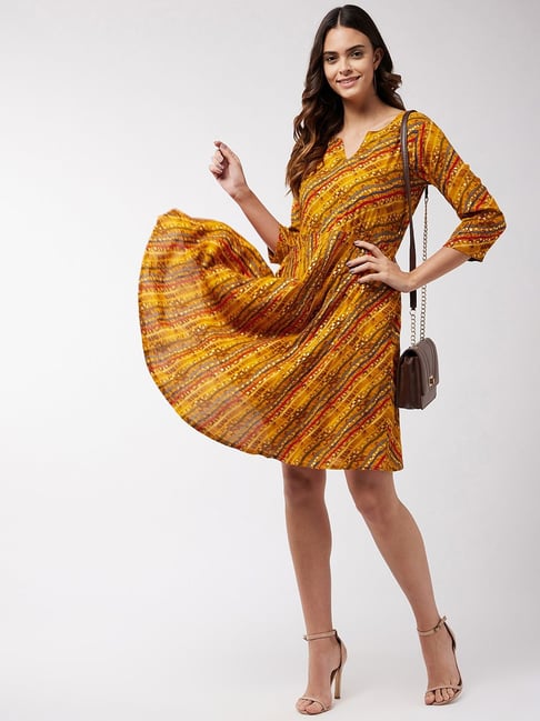 Inweave Corn Yellow Lahariya Dress Price in India